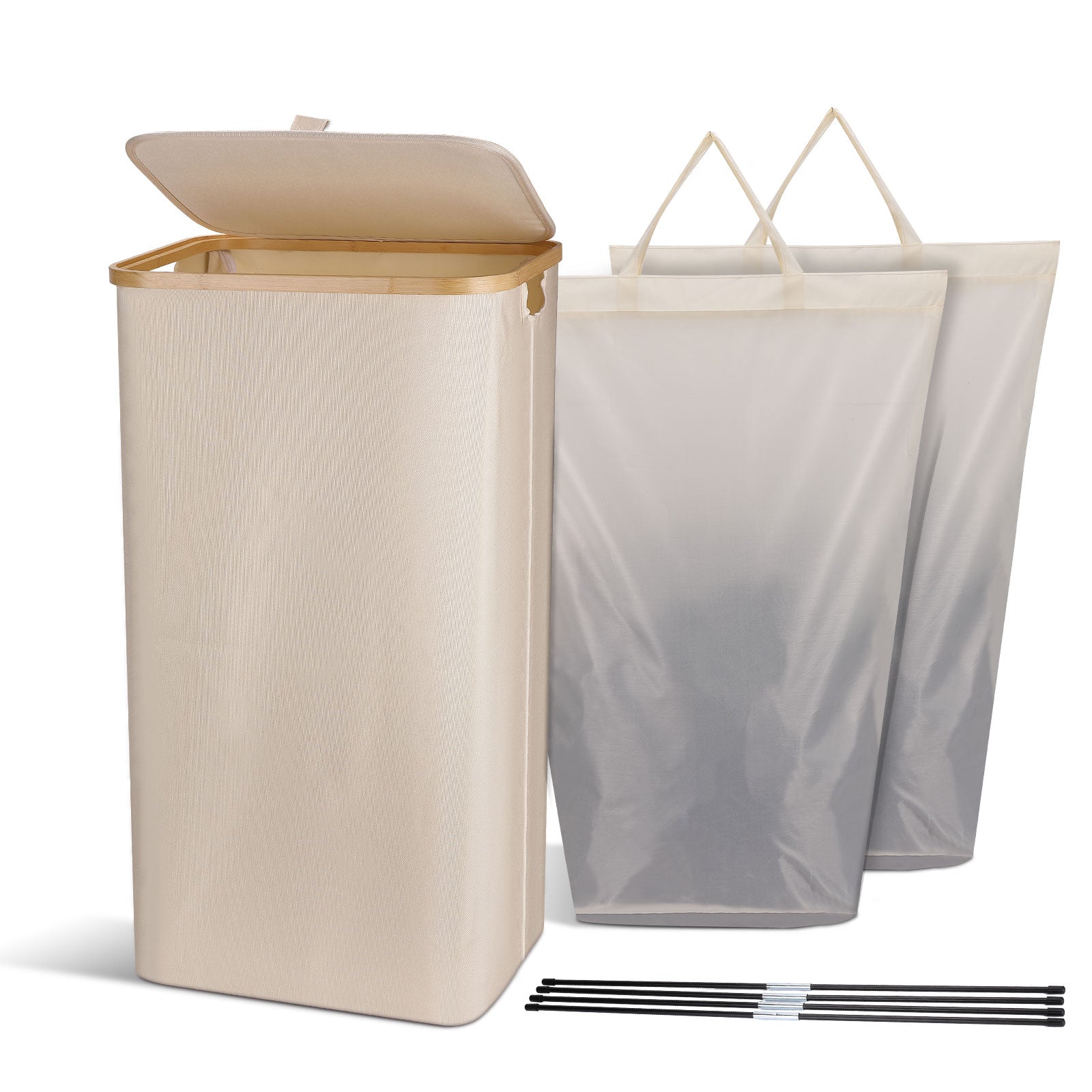  StorageWorks Large Laundry Hamper with Lid, 100L Tall Laundry  Basket with Bamboo Handles and 2 Removable Inner Bag, Collapsible Laundry  Hamper for Clothing, Toys, Towels, Beige, 1-Pack : Home & Kitchen
